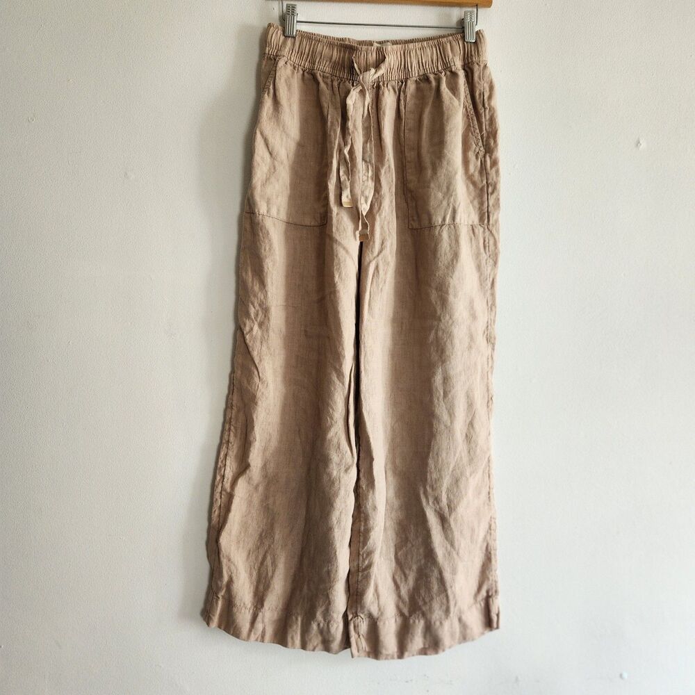 Joie 100% linen beige wide leg palazzo pants M beach coastal resort wear summer